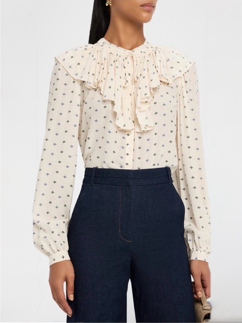 VERONICA BEARD GOMEZ BLOUSE I’m Ecru multi size 10 New w tags $395